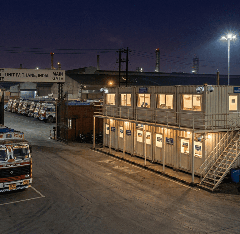 Lit sleeping bays after dark